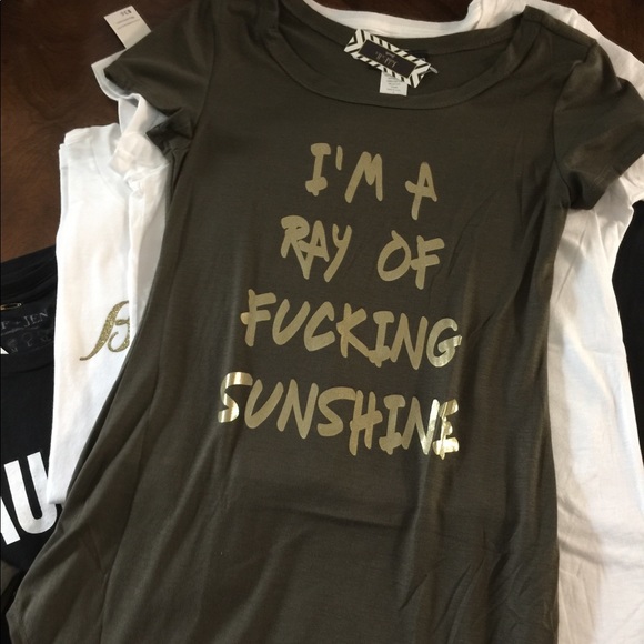 Tops - Ray of F* Sunshine tee Tunic length Olive green LAST FINAL PRICE SALE